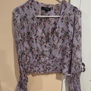 INTERMIX Lavender Floral V-Neck Blouse